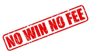 'No win no fee' in red writing and capital letters on a plain white background. 